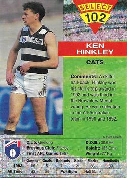1994 Select AFL #102 Ken Hinkley Back